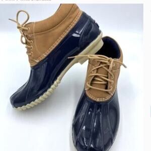 Tommy Hilfiger T-Wheat  Short Duck Boots Navy and Tan Women's Waterproof 6M-New